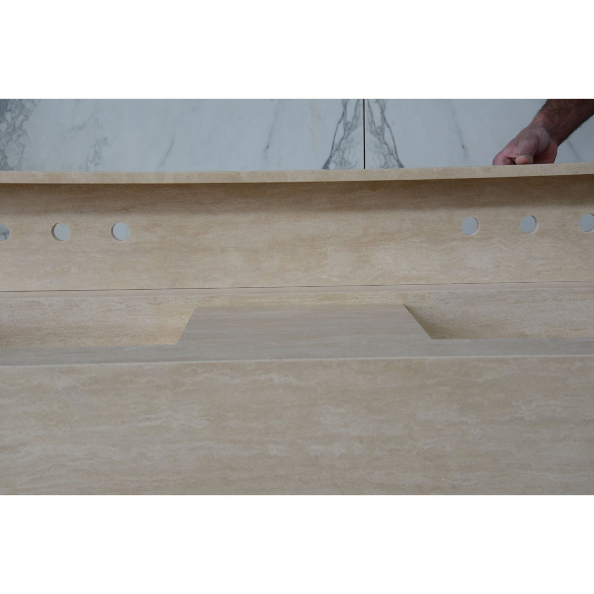 Travertine Double Sink - Handcrafted Custom Artisanal Stone Resort Luxury Bath, photo 5 of 21