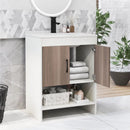 25 Inch Bathroom Vanity Sink Combo Cabinet with Doors and Open Shelf-Gray by LJGDeals
