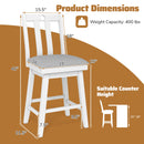25 Inch Modern Bar Stools Set of 2 with Upholstered and 360¬∞ Rotation Seat-White