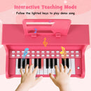25 Keys Kids Piano Keyboard with Stool Mini Digital Piano Wooden Toy with Adjustable Speed and Volume