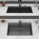 Drop In Kitchen Sink With Pull Out Faucet And Soap Dispenser, Single Bowl Topmount Sink - Gunmetal Black by HouseOfZazla