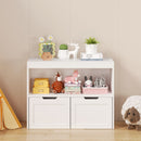Book Organizer With Large Drawers And Open Shelves, Toy Storage Cabinet - White