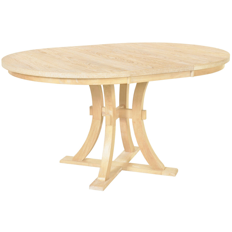 5-Piece Rustic Round Pedestal Extendable Dining Table Set with 15.7" Removable Leaf and Simple Dining Chirs for Small Places, Natural