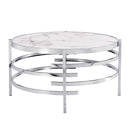 32.48" Chrome Round Coffee Table With Sintered Stone Top&Sturdy Metal Frame, Modern Coffee Table for Living Room, Silver
