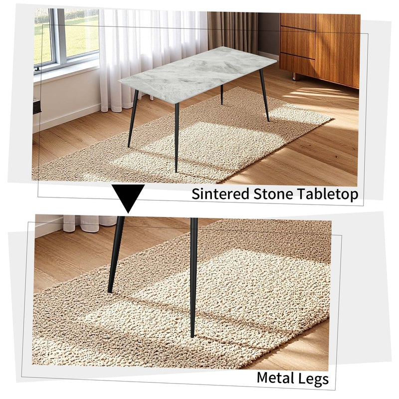 Dining Table with Sintered Stone Tabletop and Metal Legs, 63' Rectangular Modern Kitchen & Dining Room Table