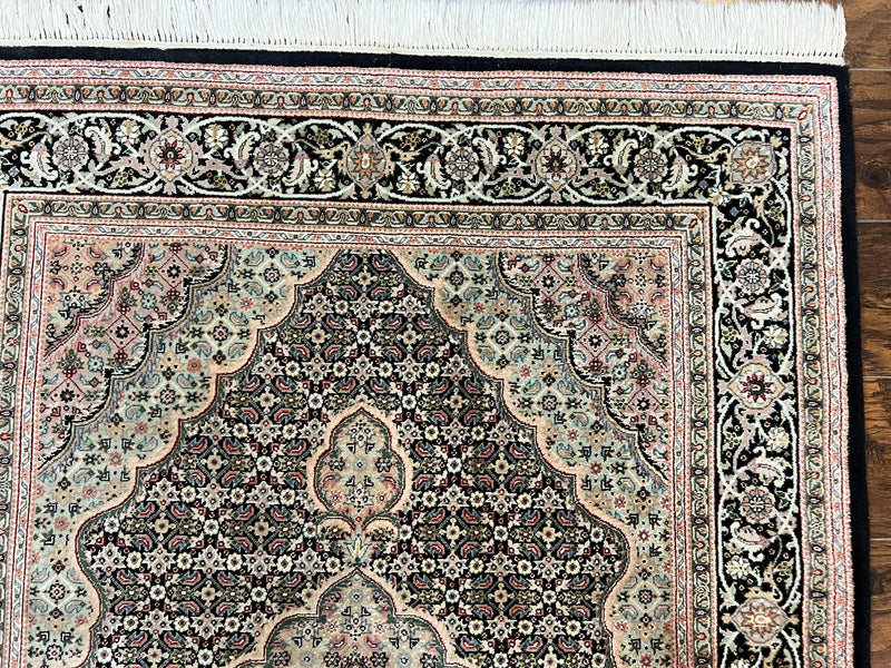 Sino Persian Rug 4x6, Fine Hand Knotted Carpet, Black, Wool, Vintage Rug 4 x 6, Herati Mahi, 300 KPSI