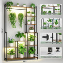 Large Plant Stand Indoor With Grow Light, Tall Plant Shelf, 8 Tiered Heavy Duty Metal Plant Stand, Square Flower Stand Display Rack For Living Room - Walnut / Black