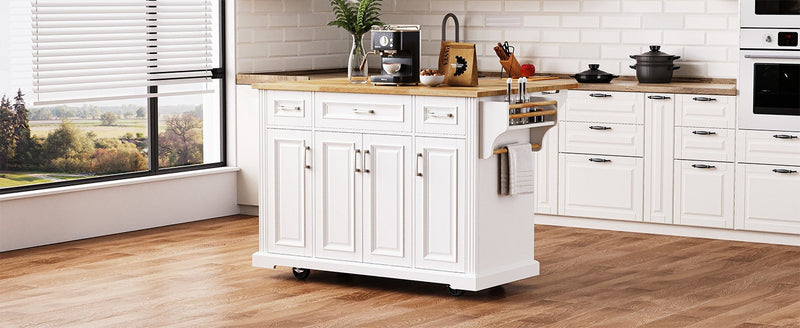 K&K 54-Inch Large Kitchen Island with Rubber Wood Drop Leaf, photo 6 of 10