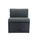 6 Pieces PE Rattan sectional Outdoor Furniture Cushioned Sofa Set with 3 Storage Under Seat Black Wicker + Dark Grey Cushion