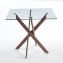 Dining Table With Cross Metal Leg And Tempered Glass, Modern Space Saving Kitchen Table For Living Room Legs, Square Table by Unique Piece Furniture