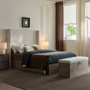 Shelton - Queen Upholstered Wingback Bed With 54" High Headboard - Ivory / Light Gray / Camel Oak by HouseOfZazla