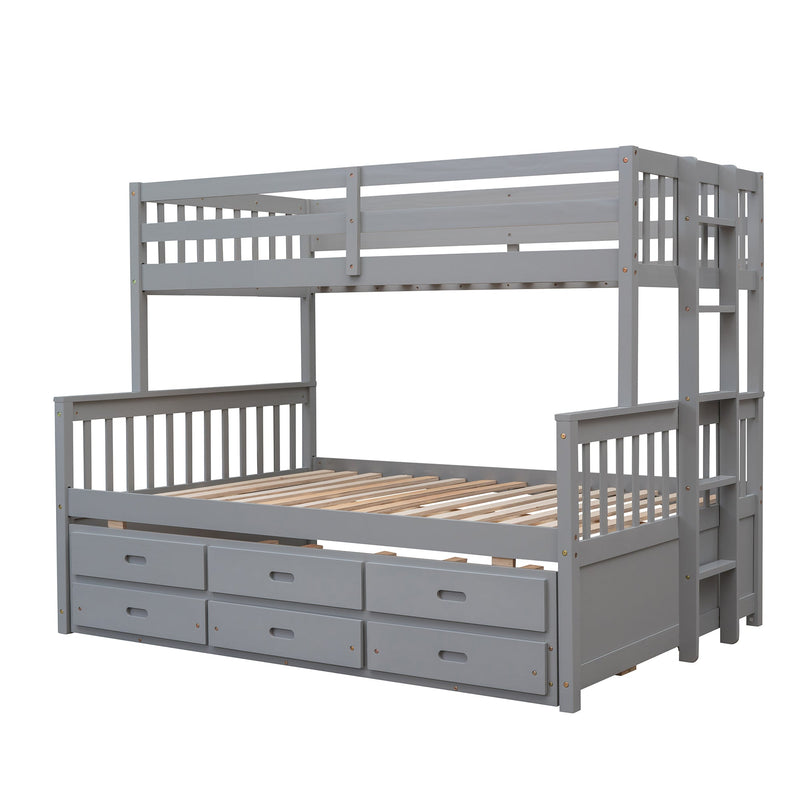 Twin-Over-Full Bunk Bed with Twin size Trundle, Separable Bunk Bed with Drawers for Bedroom - Gray
