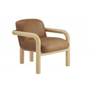 Modern Natural Wood Frame Faux Leather 1pc Accent Chair, Living Room Upholstered Armchair