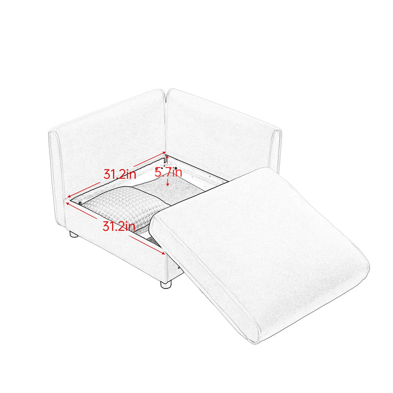 Modern Stylish Camel Chenille 2-Seater Sofa with Ottoman Storage and Cylindrical Backrest