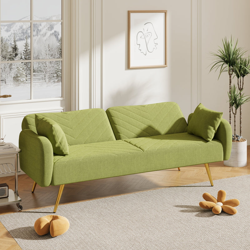 70.47" Green Fabric Double Sofa with Split Backrest and Two Throw Pillows,Suitable for living room, apartment, home office