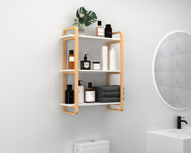 3-tiers Wood Bookcase, Wall Mount Open Bookshelf Furniture with Solid Wood Frame