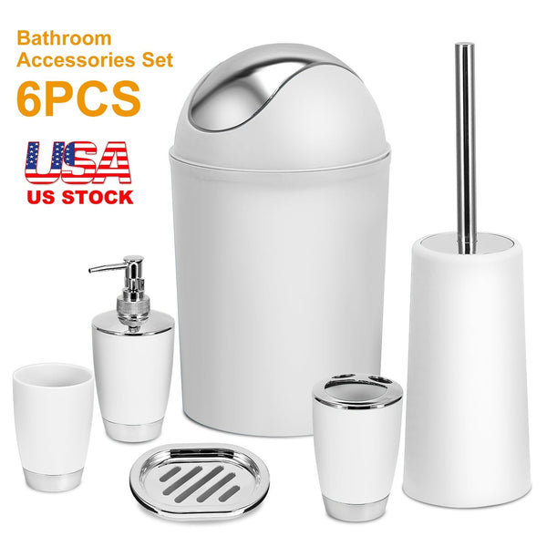 Bathroom Accessories Set 6 Pcs Bathroom Set Ensemble Complete Soap Dispenser Toothbrush Holder Tumbler Soap Dish Toilet Cleaning Brush Trash Can, photo 2 of 8