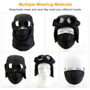 Unisex Thermal Winter Goggles Hat Warmth Trapper Trooper Cap Windproof Dustproof Breathable Hat w/ Neck Flap Detachable Face Mask For Skiing Cycling R