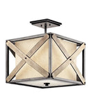 Cahoon 16"W 1-Light Anvil Iron Finish Square Shade Pendant/Semi-Flush Mount Light Fixture by Kichler by LampsUSA