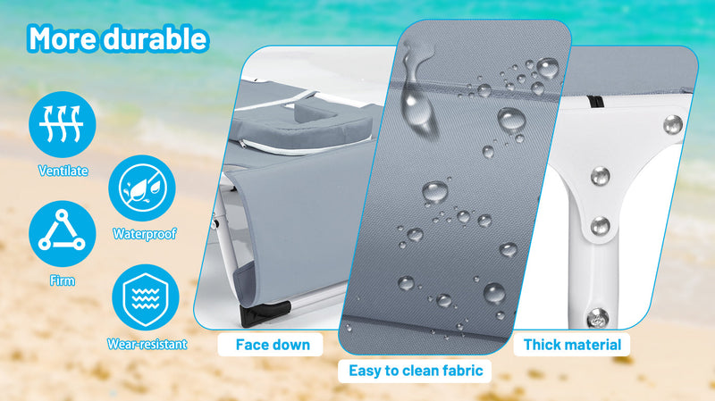 3-in-1 Heavy Duty Tanning Chair with Face Hole Adjustable 5-Position Folding Chaise Lounge Chairs for Outside Portable Lay Flat Beach Lounge Chair for Outdoor Sunbathing Patio Pool Lawn Camping Deck P