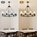 9-Light Black Wagon Wheel Chandelier