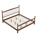 Mid-Century Modern King Size Solid Pine Wood Platform Bed with Upholstered Headboard in Boucle, No Box Spring Needed, Brown