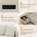 82.6" L-shaped Sectional Pull Out Sofa Bed Sleeper Sofa with Two USB Ports, Two Power Sockets and a Movable Storage Ottoman, Beige