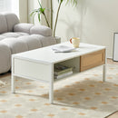 40.16" Rattan Coffee table, sliding door for storage, metal legs, Modern table for living room, white