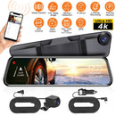 4K Car DVR 12in Dash Cam Camcorder Camera Recorder with 170¡ Angle Loop Recording Motion Detection Night Vision Voice Control APP Control G-sensor
