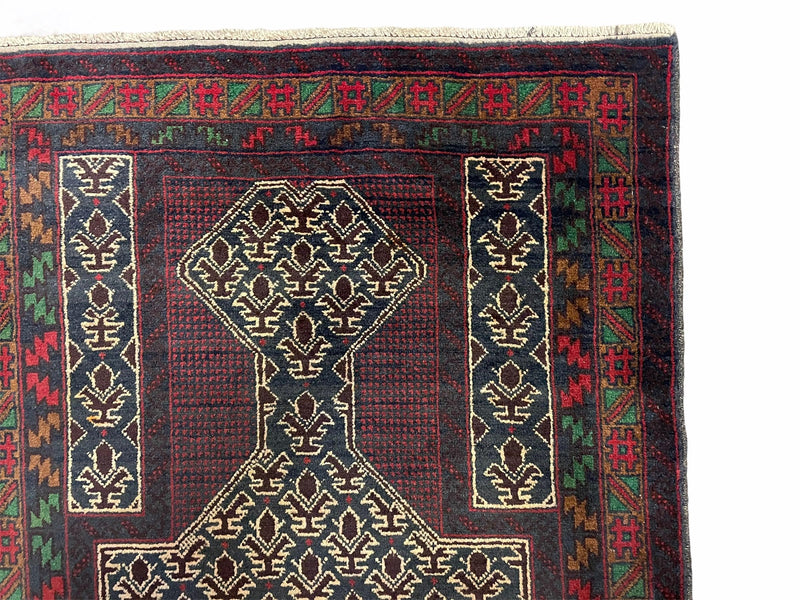 3x5 New Vintage Handmade Wool Rug Tribal Balouch Turkoman Prayer Rug Veggie Dyes