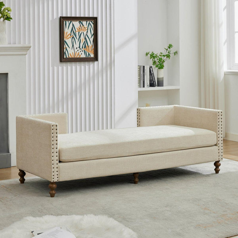 75.2'' Wide Upholstered Chaise Lounge Indoor with Nailheads,Sleeper Sofa Couch With 4 Throw Pillows&2 Bolsters,Daybed with Rubberwood Legs For Living Room,Bedroom, Apartment,Guestroom,Beige Chenille