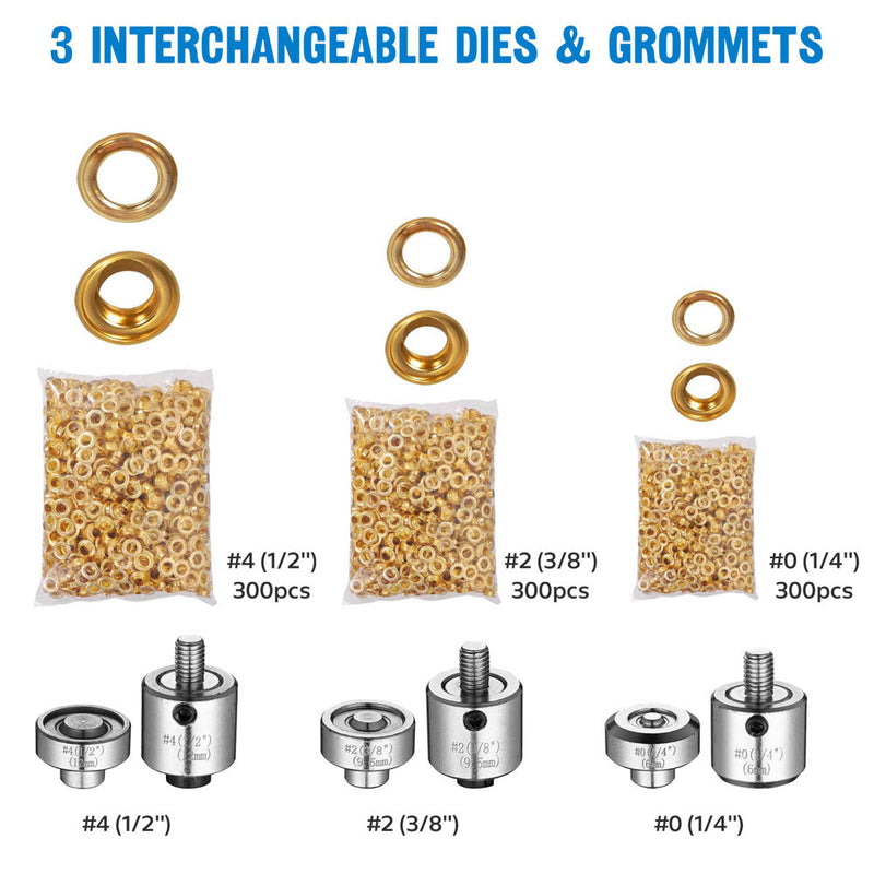 Yescom Grommet Machine with Rolling Base #0 #2 #4 900pc Grommets