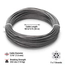 Yescom 1.5mm Wire Rope Type 304 Stainless Steel, 7x7, 1/16"x100'