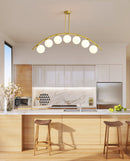 GobekUsa Modern Gold Metal Pendant Lighting with Glass Spherical Shade - Ideal for Dining Table or Island Ceiling