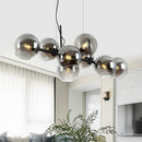GobekUsa Mid-Century Gold Island Pendant Light - 8 Lights, Spherical Glass, Perfect for Dining Table