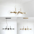 GobekUsa Mid-Century Gold Island Pendant Light - 8 Lights, Spherical Glass, Perfect for Dining Table