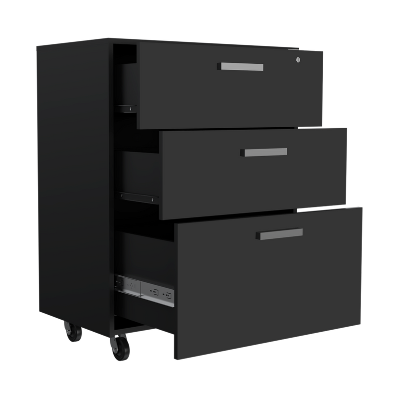 3 Drawers Storage Cabinet with Casters Lions Office, Black Wengue Finish