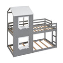Bunk Bed Wood Bed & Roof, Window, Guardrail, Ladder