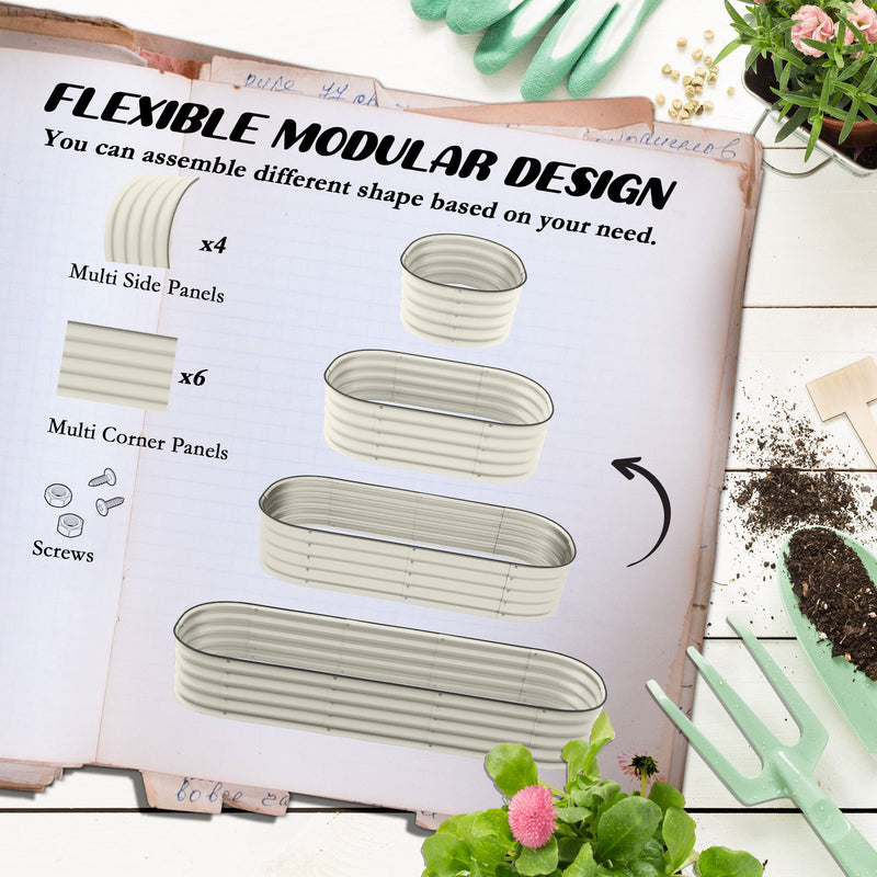 6.4' x 2' x 1' Galvanized Raised Garden Bed Kit, Outdoor Metal Elevated Planter Box with Safety Edging, Easy DIY Stock Tank for Growing Flowers, Herbs & Vegetables, Cream