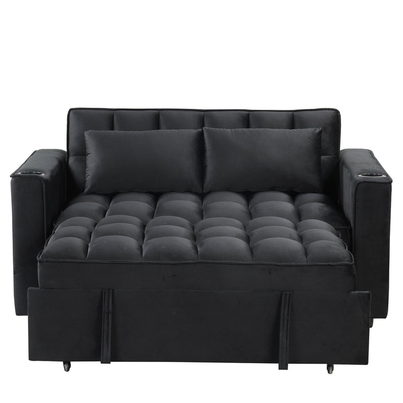 55.3" 4-1 Multi-functional Sofa Bed with Cup Holder and USB Port for Living Room or Apartments Black