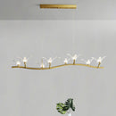 GobekUsa Twig Pendant Lamp with Bird Decor – Gold Finish & LED Acrylic Island Light