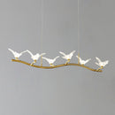 GobekUsa Twig Pendant Lamp with Bird Decor – Gold Finish & LED Acrylic Island Light