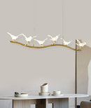 GobekUsa Twig Pendant Lamp with Bird Decor – Gold Finish & LED Acrylic Island Light