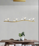 GobekUsa Twig Pendant Lamp with Bird Decor – Gold Finish & LED Acrylic Island Light