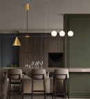 GobekUsa Minimalist Modern Linear Chandelier with Spherical White Glass Ceiling Light Fixture