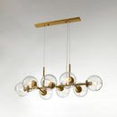 GobekUsa Mid-Century Gold Island Pendant Light - 8 Lights, Spherical Glass, Perfect for Dining Table