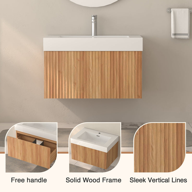 30" Bathroom Vanity with Sink - Wall Mounted Floating Cabinet, photo 8 of 10