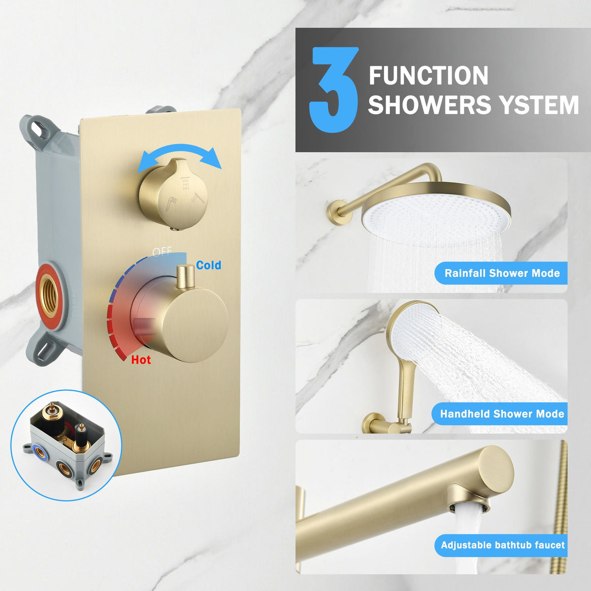 10" Shower System Set With Control Valve And Overhead Shower, photo 5 of 18