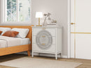 3 Drawer Cabinet With Hollow Carved 3 Drawer Dresser Storage Chest With Metal Handles For Entryway Living Room Bedroom - Beige by HouseOfZazla