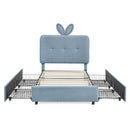 Upholstered Bed With Oversized Rabbit Ear Headboard, LED Lights & 4 Storage Drawers by HouseOfZazla